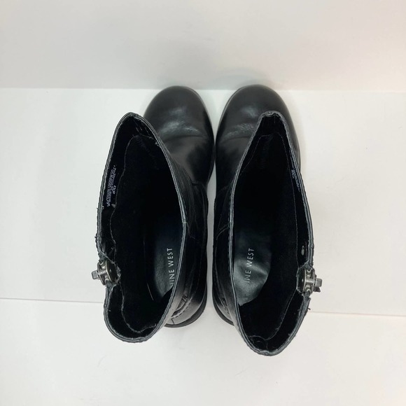 Nine West Black Leather Moto Style Biker Boots Women's Size 8M Buckle Zipper - Picture 12 of 16